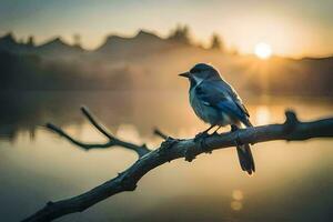 bleu geai sur une branche par Joshua petit. généré par ai photo