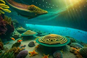 un sous-marin scène avec coloré poisson et corail. généré par ai photo