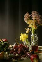 encore la vie avec Frais des fruits et des légumes sur le tableau. sélectif se concentrer. photo