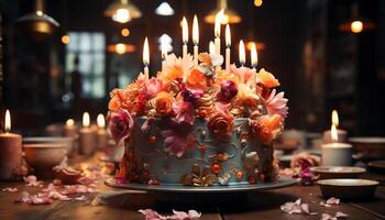 indulgent dessert, a la chandelle tableau, fête de l'amour et bonheur généré par ai photo