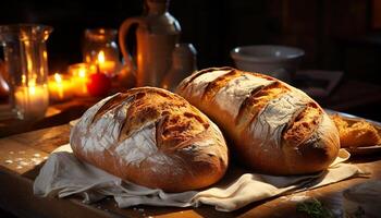 fraîchement cuit fait maison pain ciabatta, une rustique et en bonne santé gourmet repas généré par ai photo