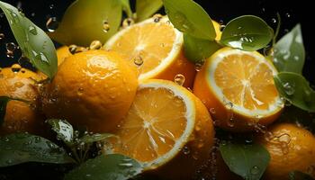 Frais agrumes fruit tranche reflète vibrant couleurs dans l'eau vague généré par ai photo