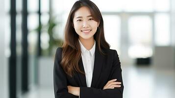 asiatique affaires femme souriant dans bureau. ai génératif photo