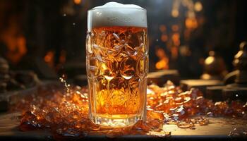 une rafraîchissant pinte de du froid Bière dans une mousseux verre généré par ai photo