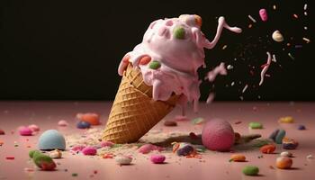 indulgent gourmet la glace crème cône, une sucré été fête généré par ai photo