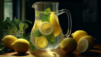 Frais limonade sur une en bois tableau, parfait été rafraîchissement généré par ai photo