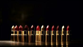 brillant, vibrant rouge à lèvres collection dans une ligne, reflétant élégance généré par ai photo