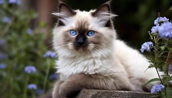 mignonne chaton séance dans herbe, regarder avec espiègle curiosité généré par ai photo