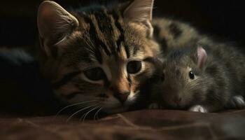 mignonne chaton avec duveteux fourrure, proche en haut, à la recherche à caméra généré par ai photo