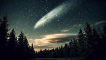 laiteux façon illumine majestueux nuit ciel, révélateur tranquille la nature beauté généré par ai photo