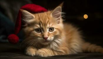 mignonne chaton avec duveteux fourrure, séance et à la recherche à caméra généré par ai photo