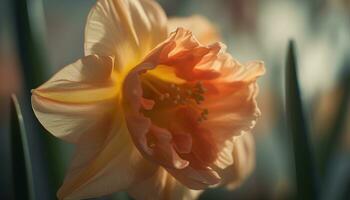 proche en haut de une vibrant, Célibataire tulipe fleur dans une formel jardin généré par ai photo