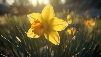 une vibrant Prairie de Jaune fleurs en dessous de le été Soleil généré par ai photo