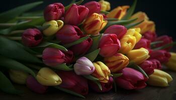 une vibrant bouquet de multi coloré tulipes apporte printemps à la vie généré par ai photo