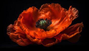 vibrant coloré fleur tête sur noir arrière-plan, beauté dans la nature généré par ai photo