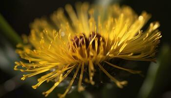 proche en haut de une vibrant Jaune pissenlit fleur dans la nature généré par ai photo