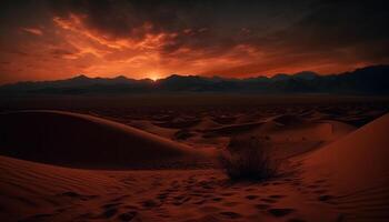 le sable dune paysage, le coucher du soleil en plein air, sec chaleur, Montagne extrême terrain généré par ai photo