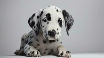 portrait de un adorable dalmatien chien à la recherche à le caméra. photo