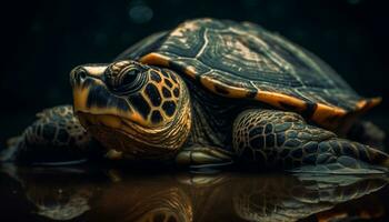 mignonne tortue rampant dans nature, ses coquille une magnifique modèle généré par ai photo