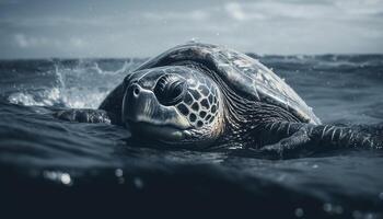 une tranquille mer tortue nager dans le bleu sous-marin généré par ai photo