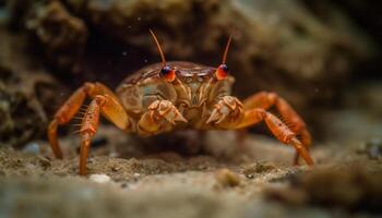 proche en haut de une petit Crabe griffe dans le sous-marin récif généré par ai photo