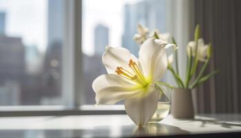 fraîcheur de printemps dans une vase, la nature beauté à l'intérieur généré par ai photo