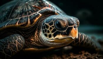 une lent, grand tortue rampe sous-marin, ses coquille multi coloré généré par ai photo