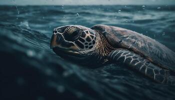 tortue nager sous-marin, lent et tranquille, dans une tropical récif généré par ai photo