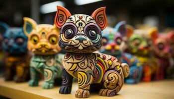 coloré animal figurines dans une bois artisanat magasin, parfait pour décoration généré par ai photo