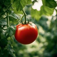 fermer vue de tomate prêt à récolte dans une terrasse jardin photo