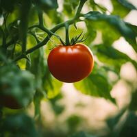 fermer vue de tomate prêt à récolte dans une terrasse jardin photo