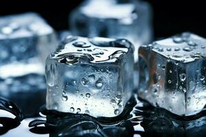 refroidissement la glace cubes orné avec délicat, chatoyant l'eau gouttelettes ai généré photo