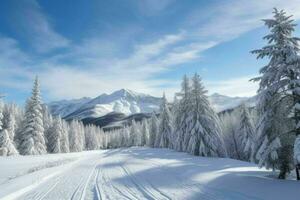 hiver avec Frais neige couvert les forêts et montagnes. Contexte. ai génératif pro photo