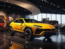 lamborghini urus exposition. génératif ai photo