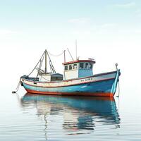 pêche bateau sur blanc Contexte. génératif ai photo