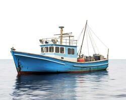 pêche bateau sur blanc Contexte. génératif ai photo