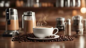 Matin café avec des haricots - ai généré photo