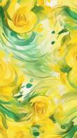 abstrait aquarelle fleurs modèle. verticale Jaune Contexte pour histoires, Jaune téléphone économiseur d'écran, tropical, jingle.ai génération photo