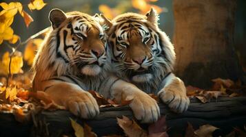 photo de fondant deux tigres avec un accentuation sur expression de l'amour. génératif ai