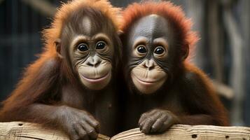 photo de fondant deux orangs-outans avec un accentuation sur expression de l'amour. génératif ai
