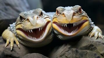 photo de fondant deux Nil crocodiles avec un accentuation sur expression de l'amour. génératif ai