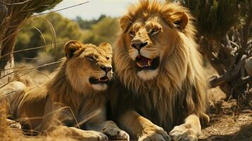 photo de fondant deux les Lions avec un accentuation sur expression de l'amour. génératif ai