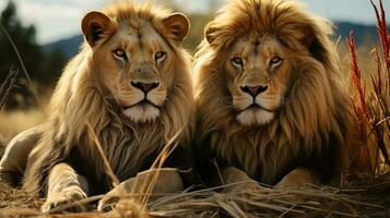 photo de fondant deux les Lions avec un accentuation sur expression de l'amour. génératif ai