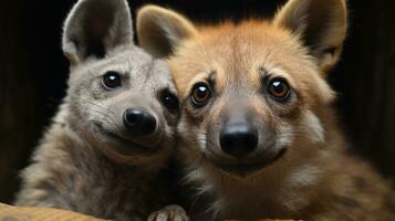 photo de fondant deux hyènes avec un accentuation sur expression de l'amour. génératif ai