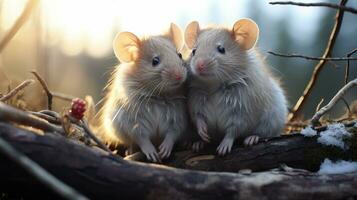photo de fondant deux huppé les rats avec un accentuation sur expression de l'amour. génératif ai