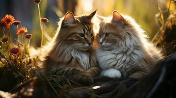 photo de fondant deux chats avec un accentuation sur expression de l'amour. génératif ai