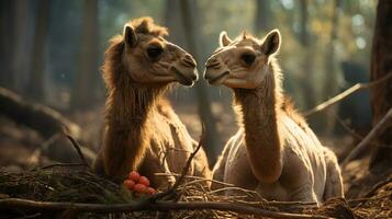 photo de fondant deux chameaux avec un accentuation sur expression de l'amour. génératif ai