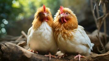 photo de fondant deux coq nain poulets avec un accentuation sur expression de l'amour. génératif ai
