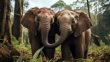 photo de fondant deux africain éléphants avec un accentuation sur expression de l'amour. génératif ai