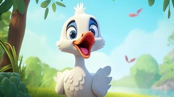 une mignonne peu muscovy canard dans disney dessin animé style. génératif ai photo